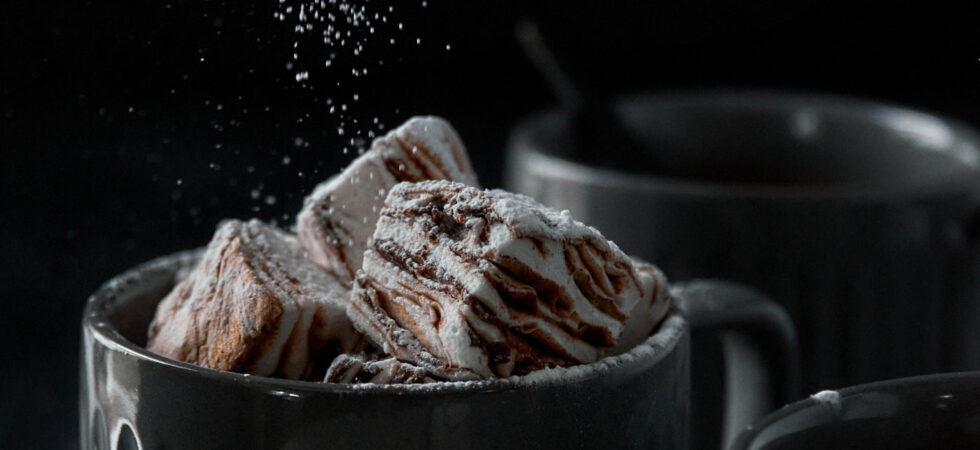Ganache Swirled Marshmallows in Hot Chocolate