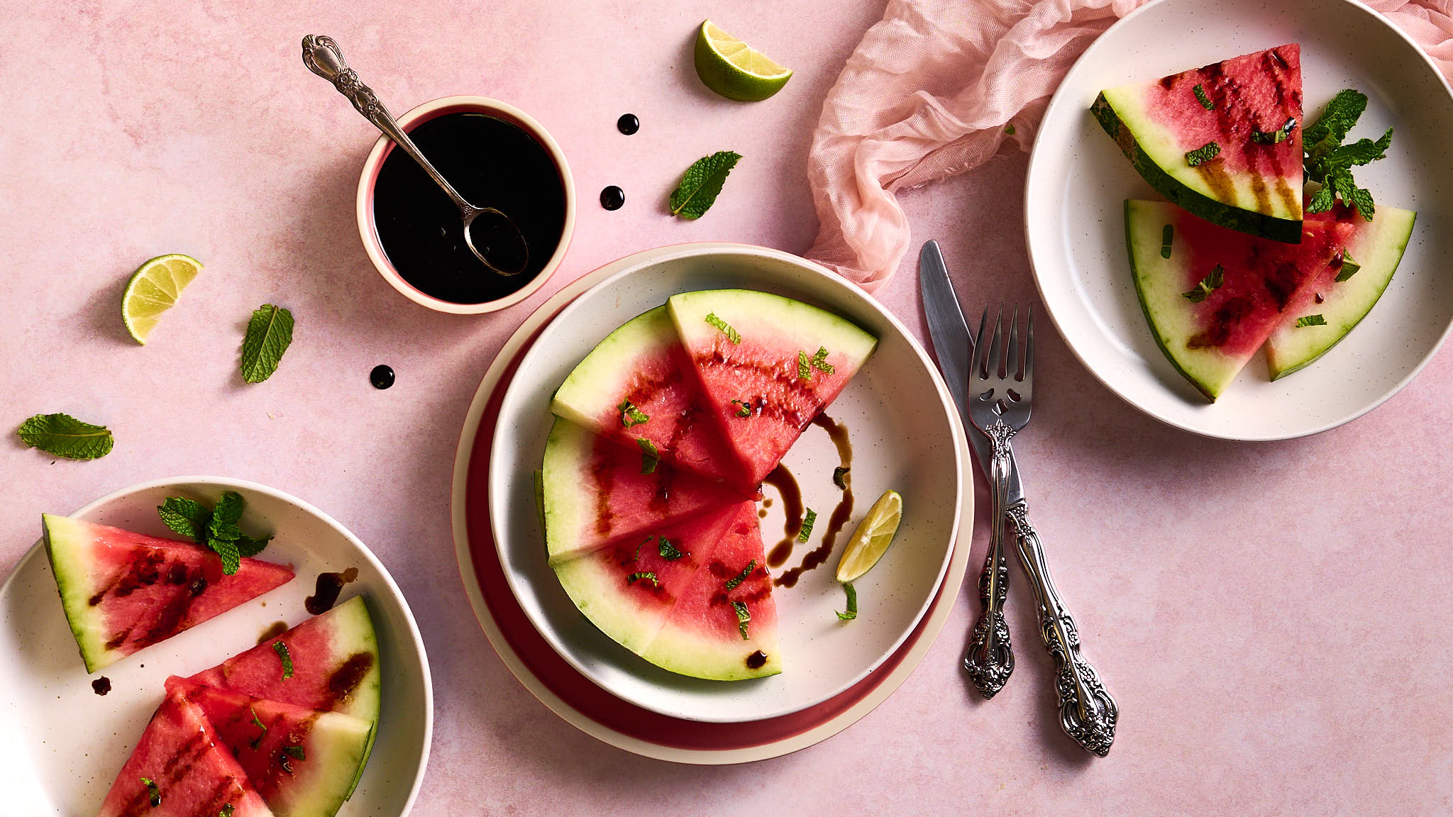 Watermelon-Mint salad with a tamarind, honey, and lime drizzle