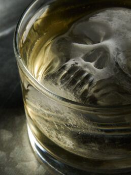 Oaxaca Old Fashioned with skull-shaped ice.