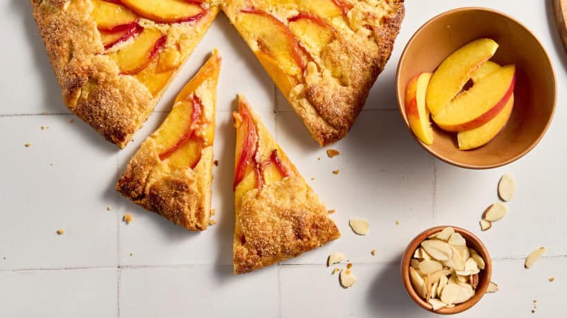 Slices of nectarine and frangipane galette.