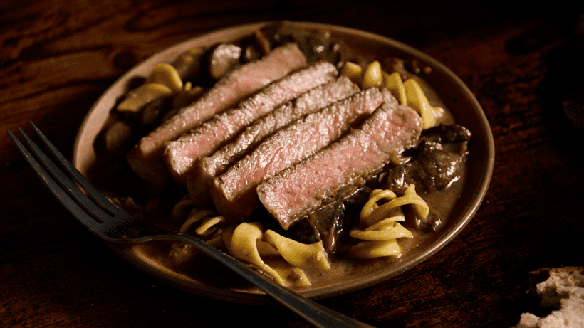 dutch oven beef stroganoff with ribeye steak