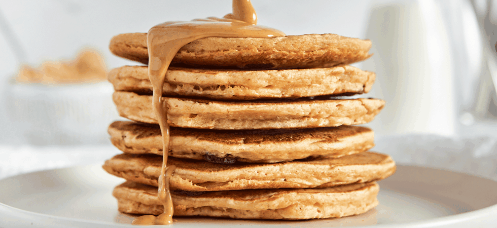 A stack of peanut butter chocolate chip pancakes.